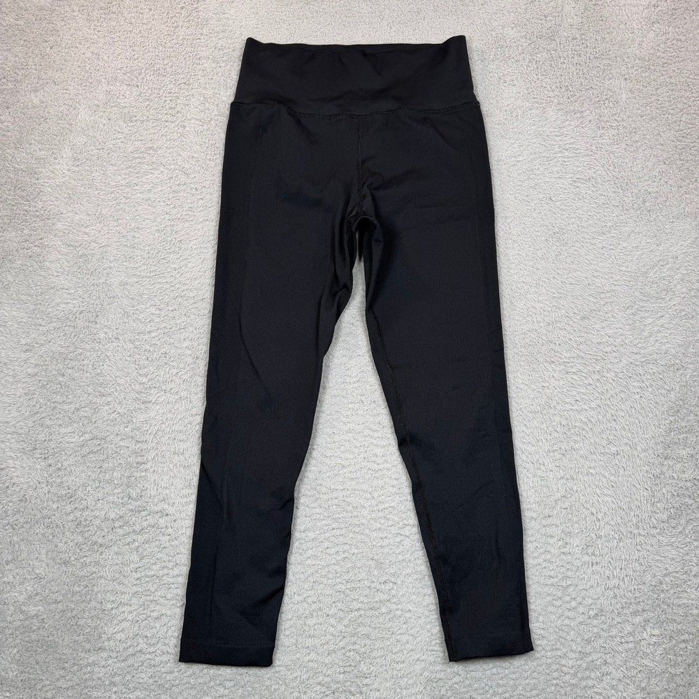 Athleta Womens Black Ribbed Seamless High Waisted Activewear Leggings Large